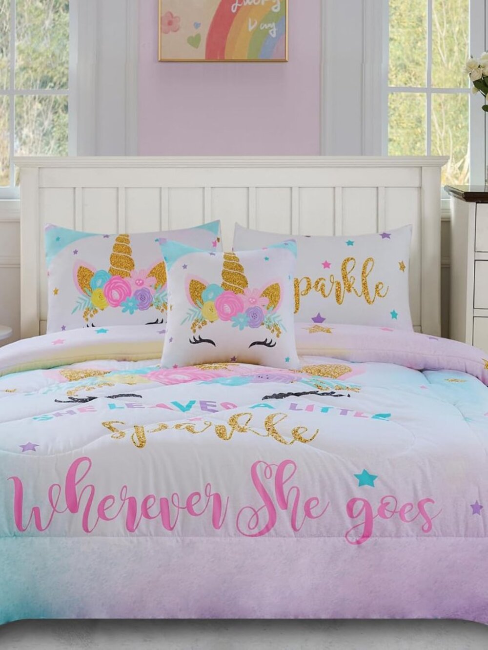 SIRDO Home Collection Little Girls Full 5 Piece Pink Comforter Sheet Set New